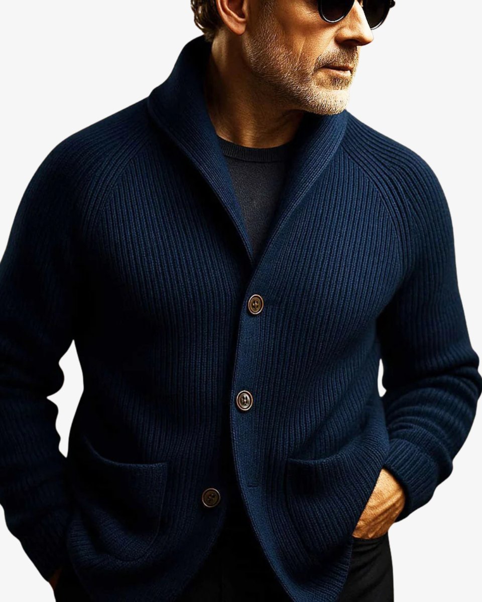 Men's Structured Ribbed Front-Button Tailored Sweater Cardigan
