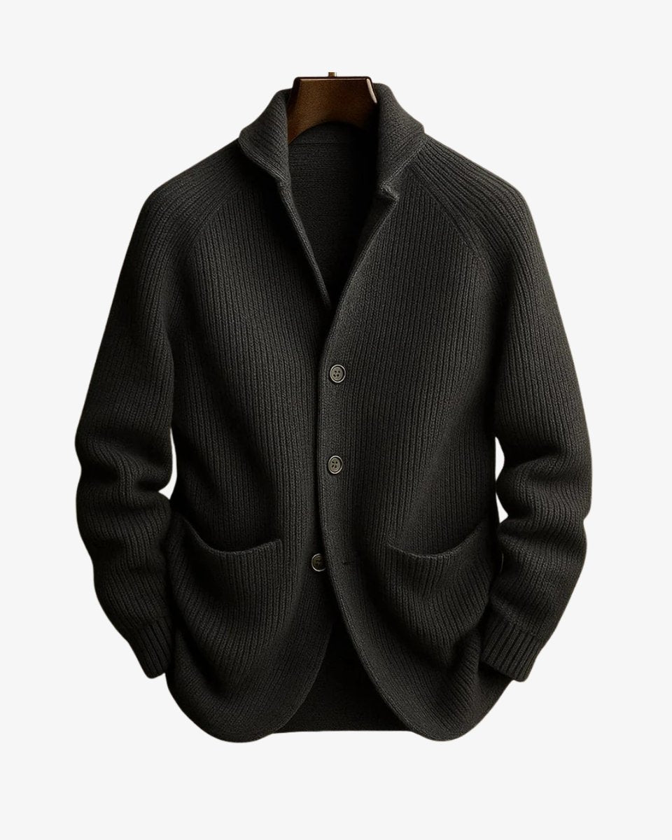 Men's Structured Ribbed Front-Button Tailored Sweater Cardigan