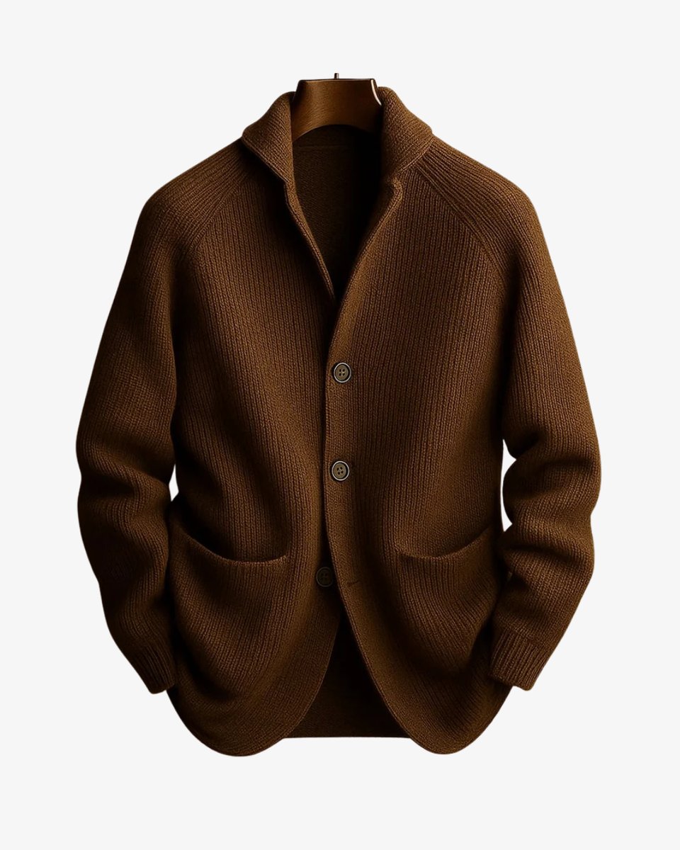 Men's Structured Ribbed Front-Button Tailored Sweater Cardigan