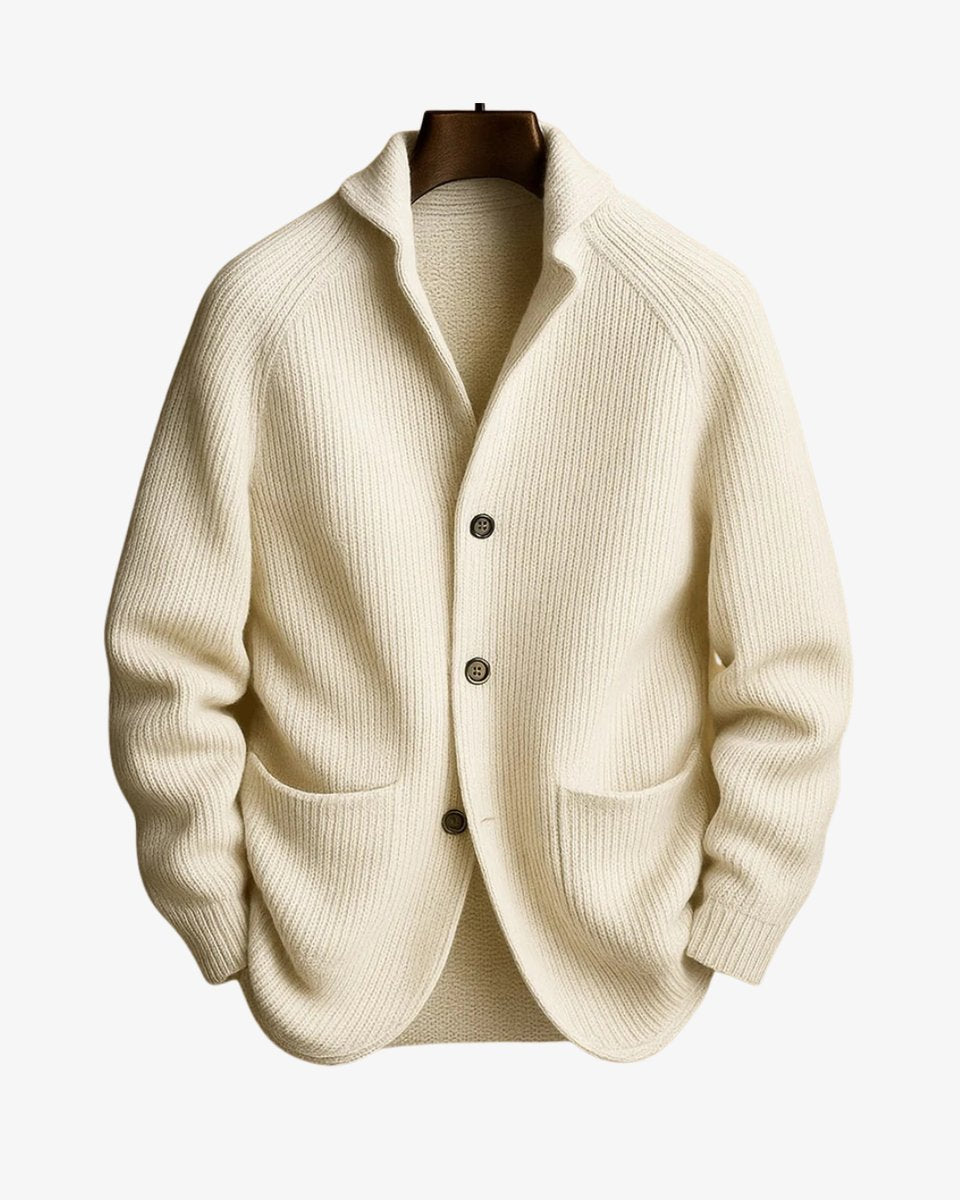 Men's Structured Ribbed Front-Button Tailored Sweater Cardigan