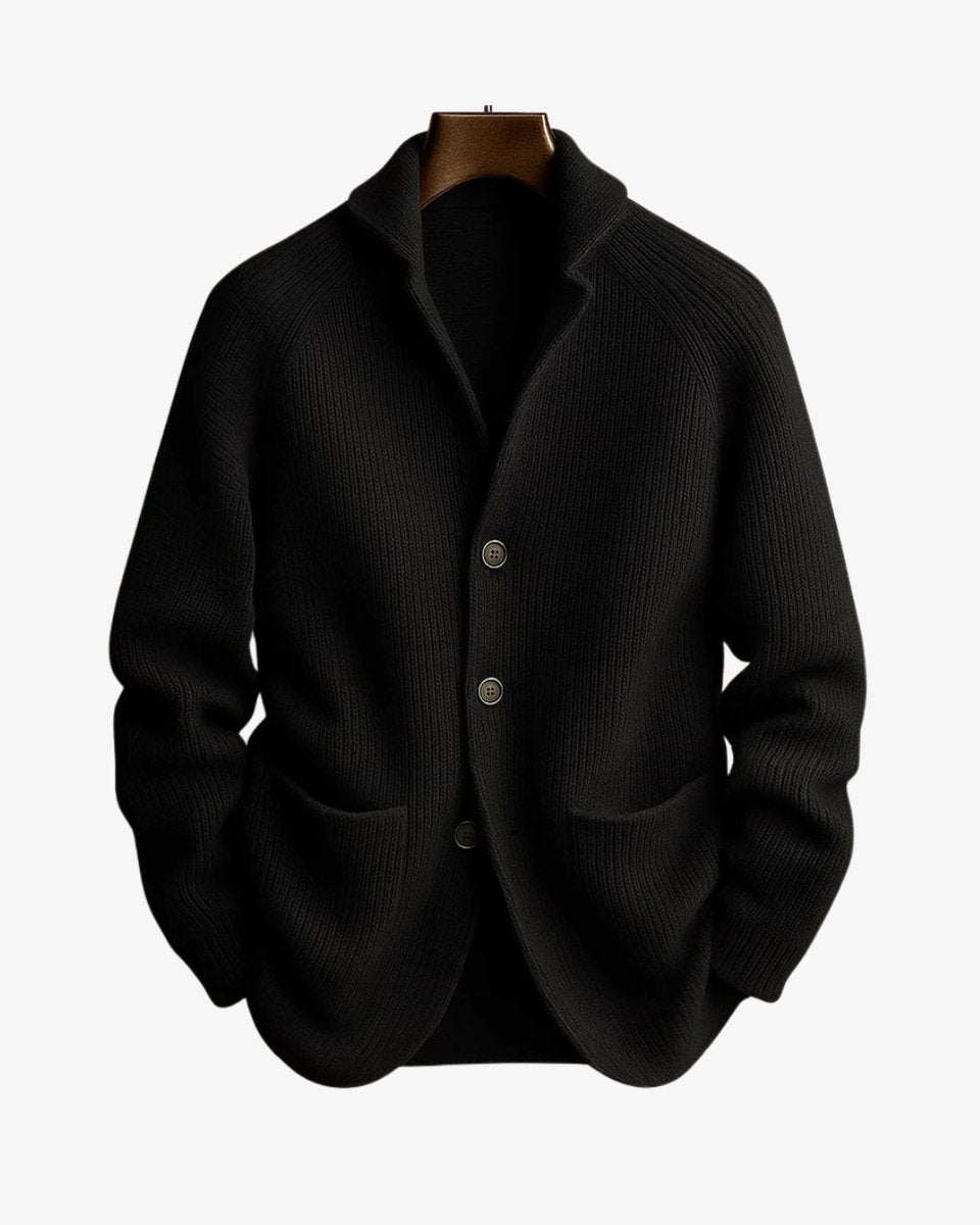 Men's Structured Ribbed Front-Button Tailored Sweater Cardigan