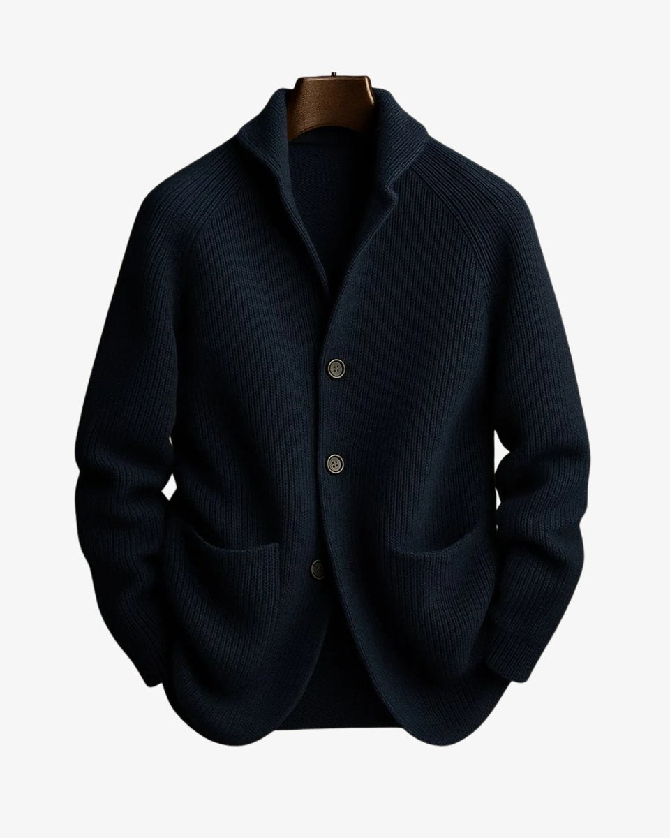 Men's Structured Ribbed Front-Button Tailored Sweater Cardigan