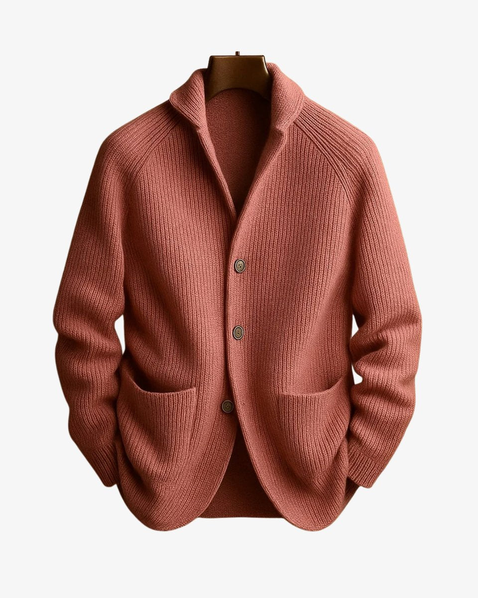 Men's Structured Ribbed Front-Button Tailored Sweater Cardigan