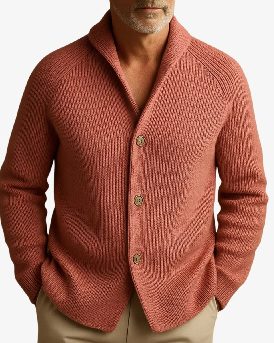 Men's Structured Ribbed Front-Button Tailored Sweater Cardigan