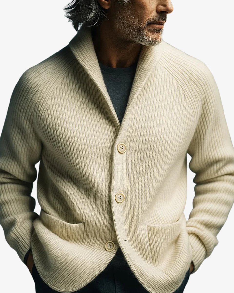 Men's Structured Ribbed Front-Button Tailored Sweater Cardigan