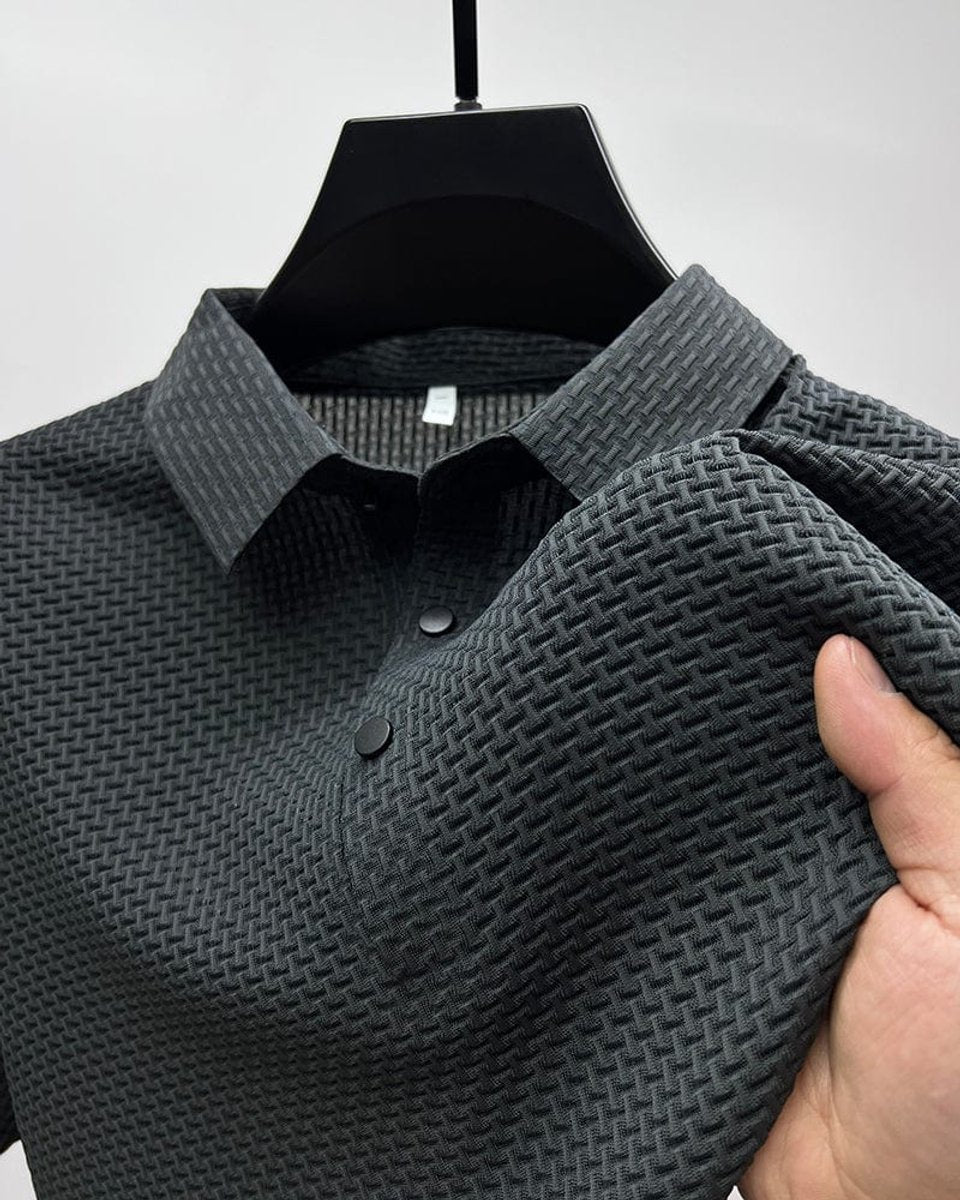 Men's Breathable Mesh Weave Button Front Polo Shirt