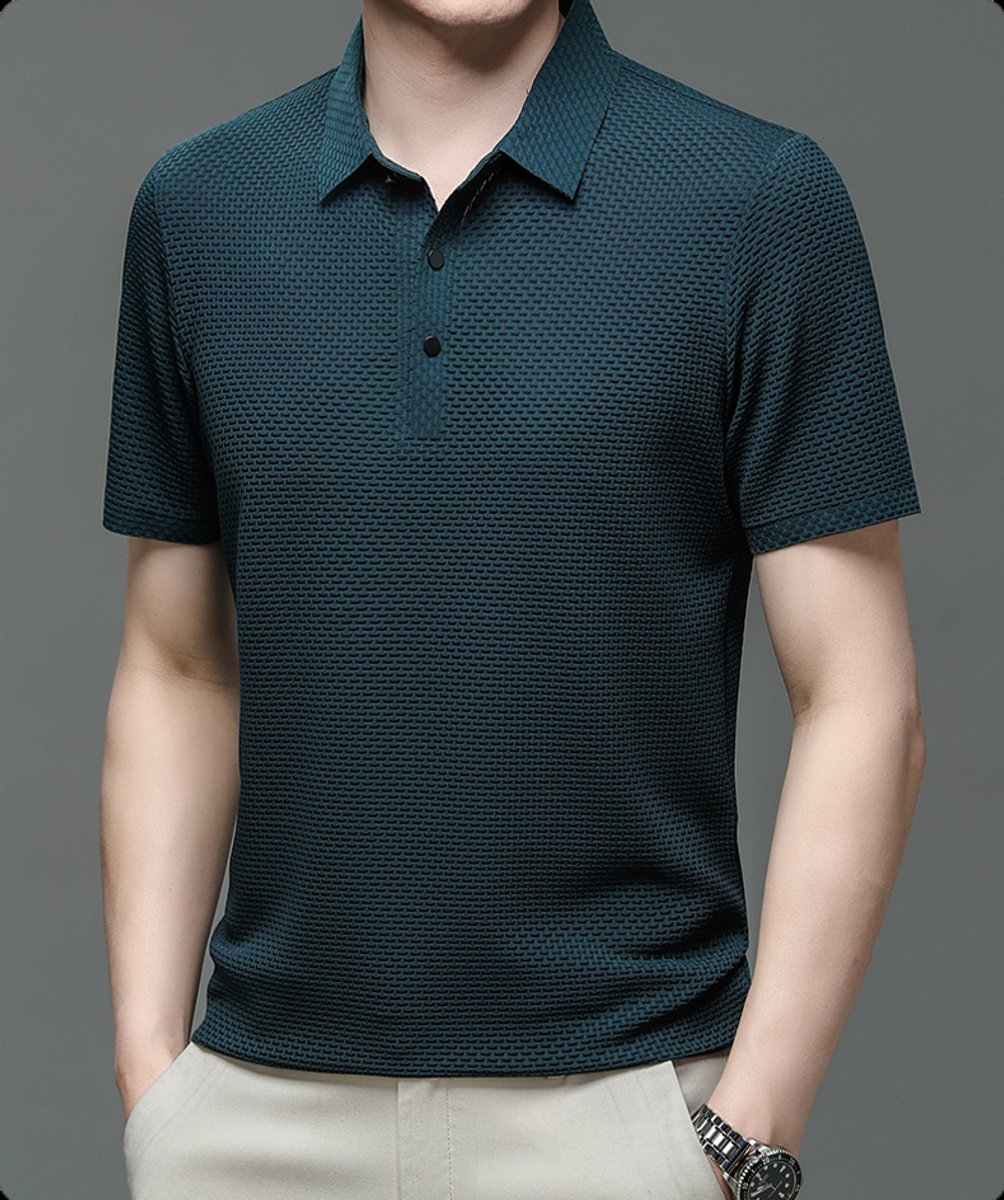 Men's Breathable Mesh Weave Button Front Polo Shirt