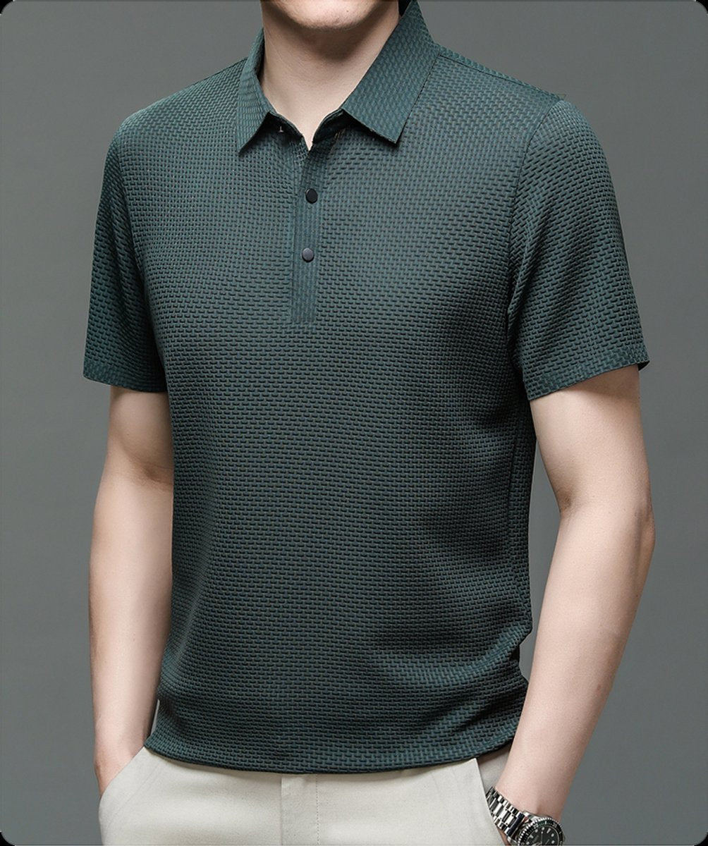 Men's Breathable Mesh Weave Button Front Polo Shirt
