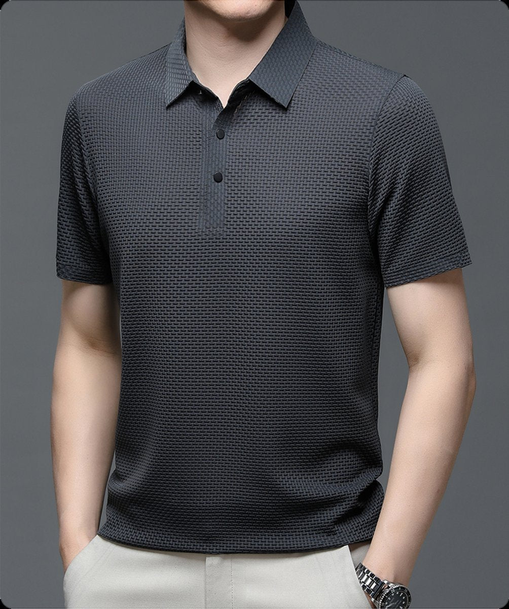 Men's Breathable Mesh Weave Button Front Polo Shirt