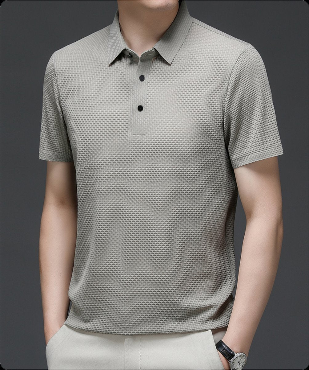 Men's Breathable Mesh Weave Button Front Polo Shirt