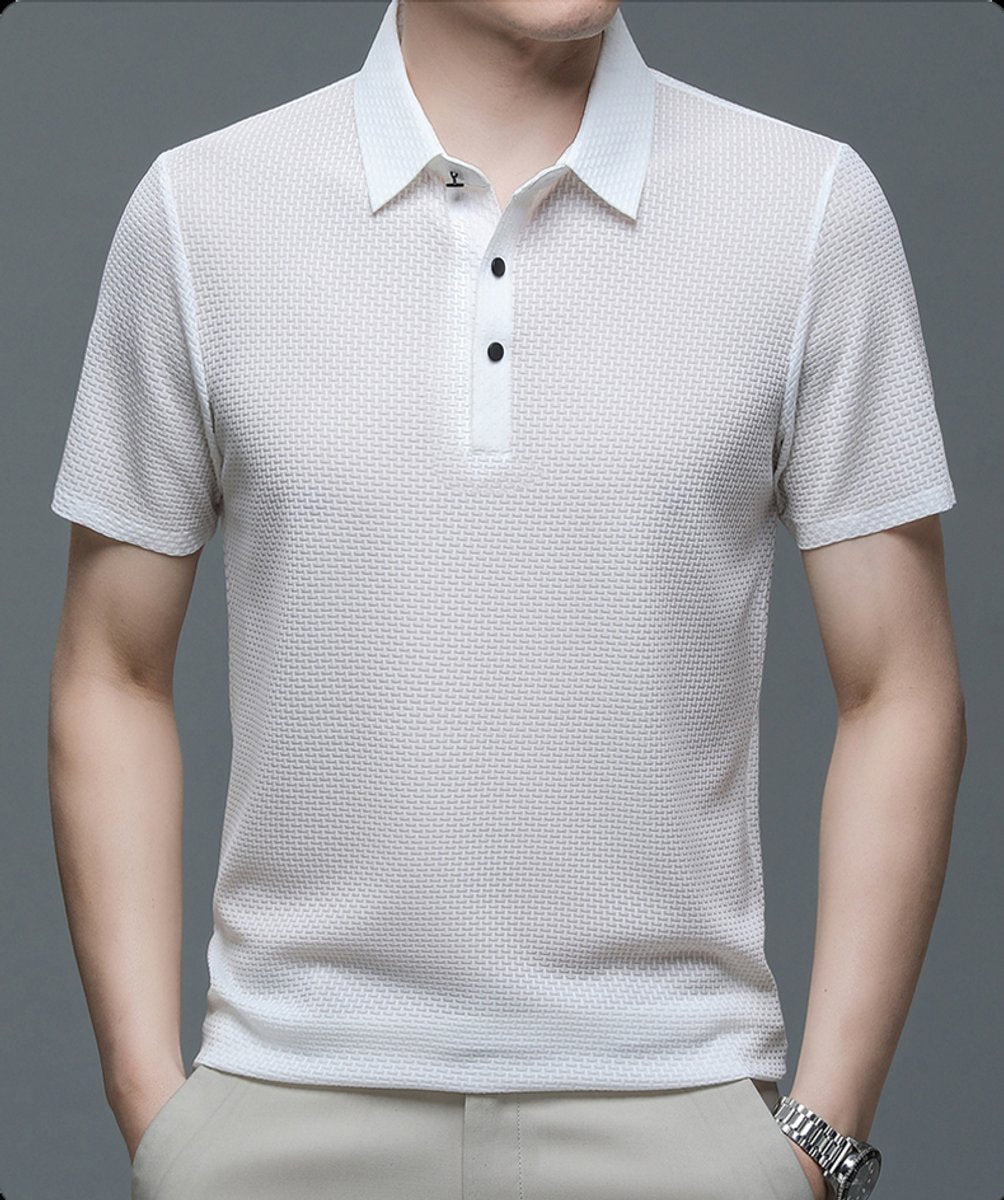 Men's Breathable Mesh Weave Button Front Polo Shirt