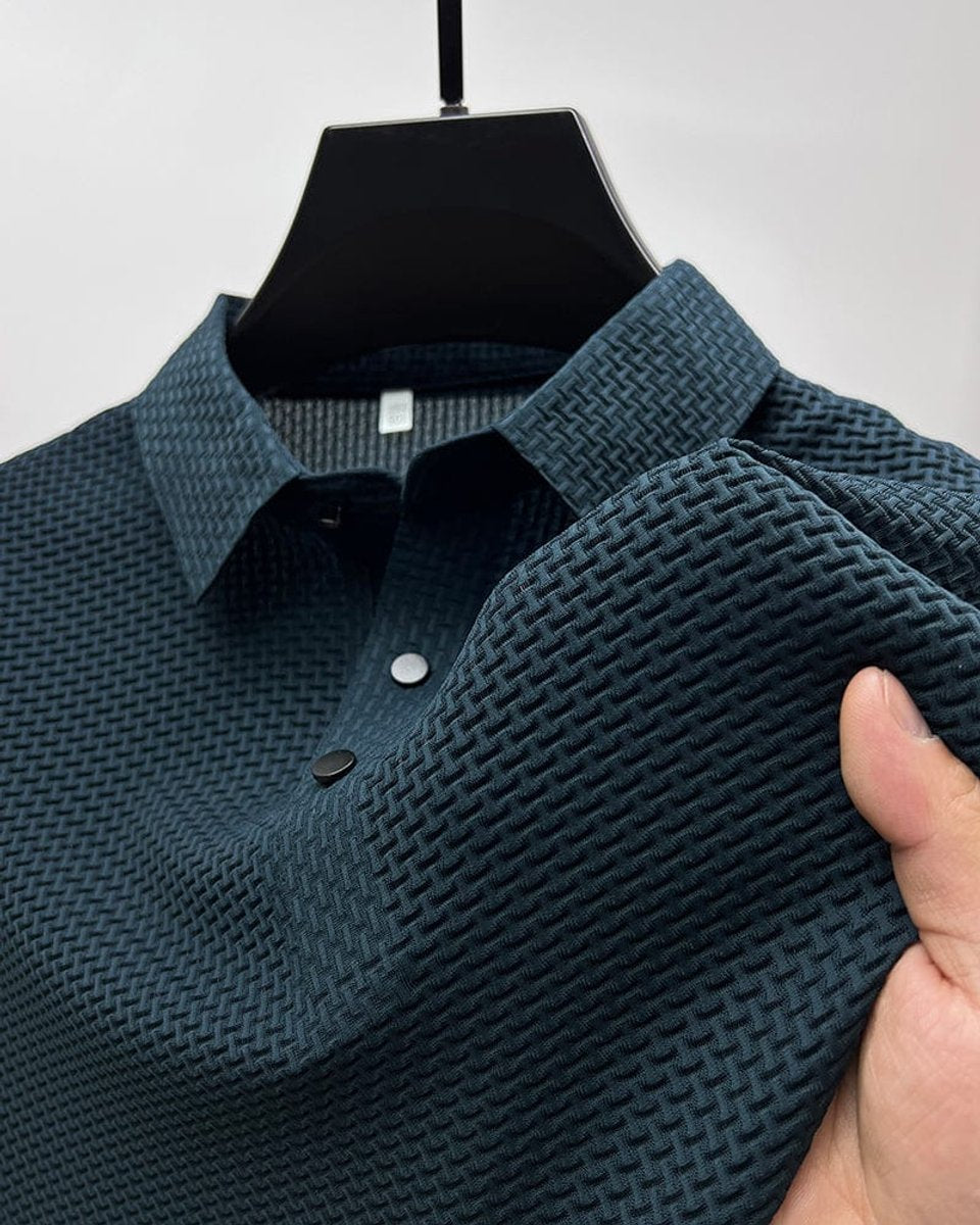 Men's Breathable Mesh Weave Button Front Polo Shirt