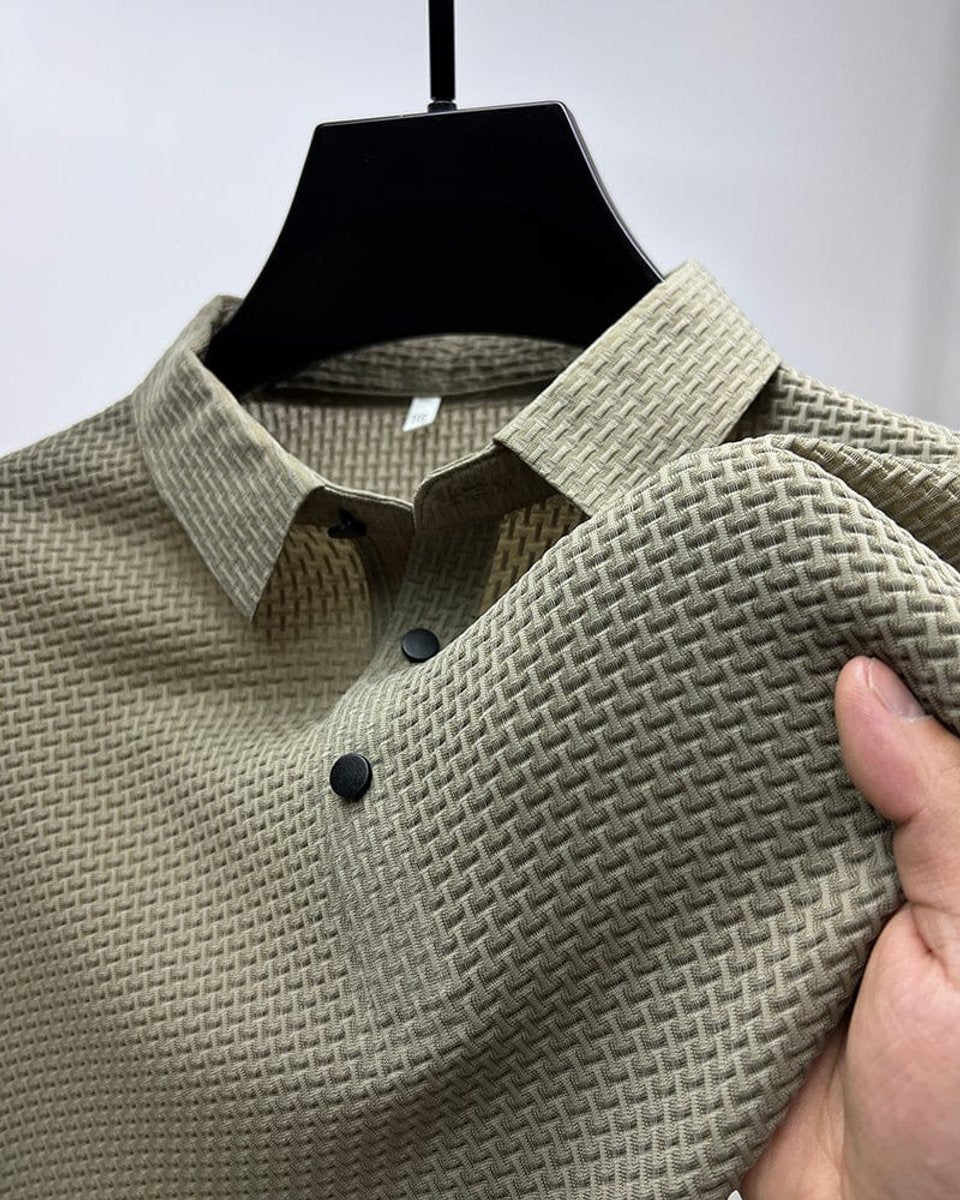 Men's Breathable Mesh Weave Button Front Polo Shirt