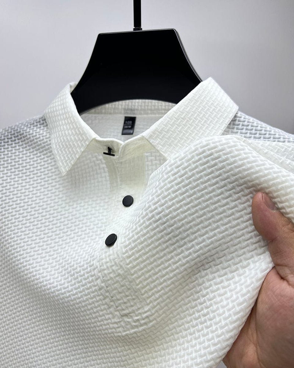 Men's Breathable Mesh Weave Button Front Polo Shirt