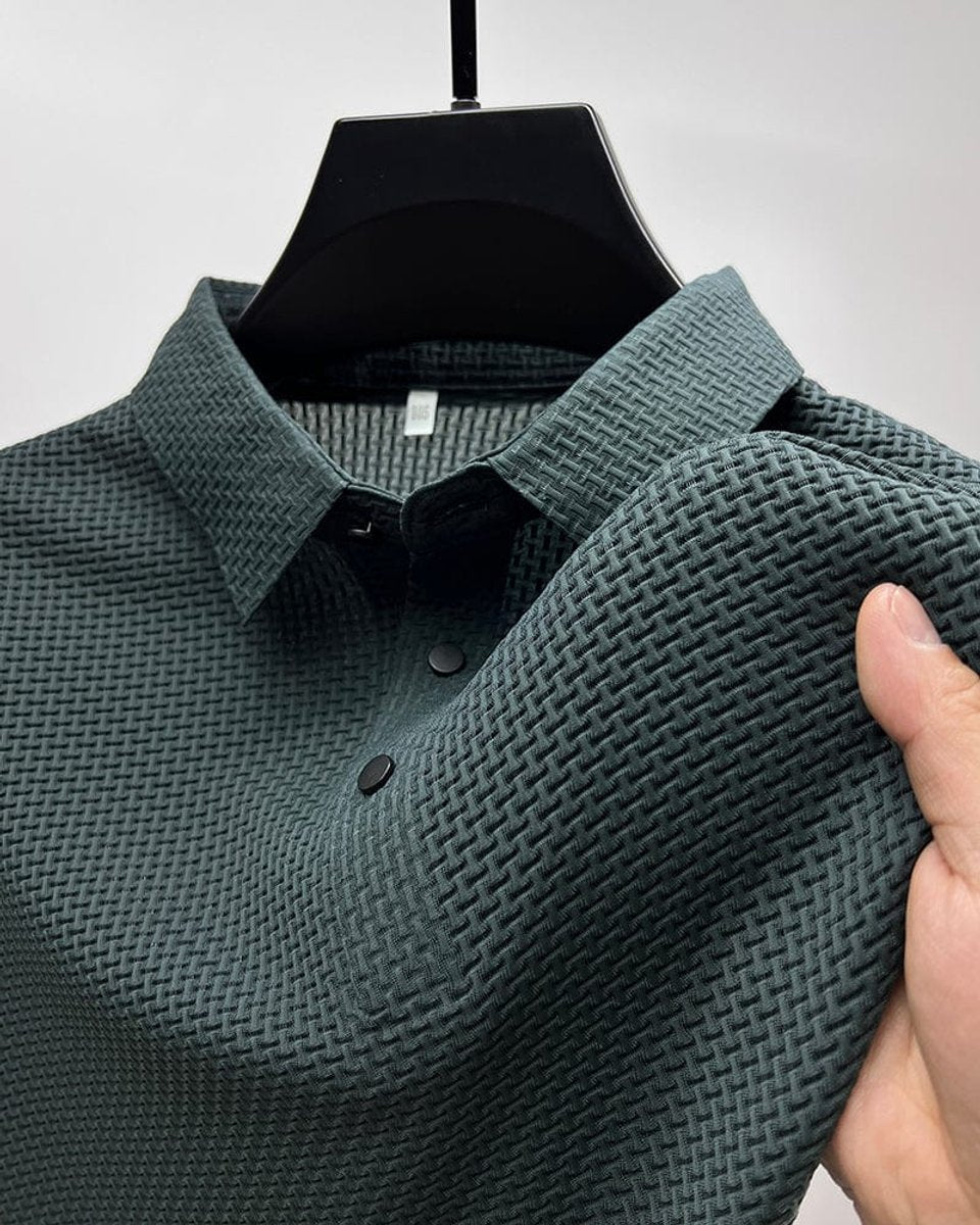 Men's Breathable Mesh Weave Button Front Polo Shirt