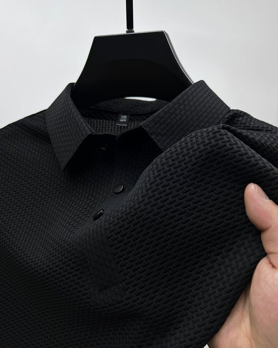 Men's Breathable Mesh Weave Button Front Polo Shirt