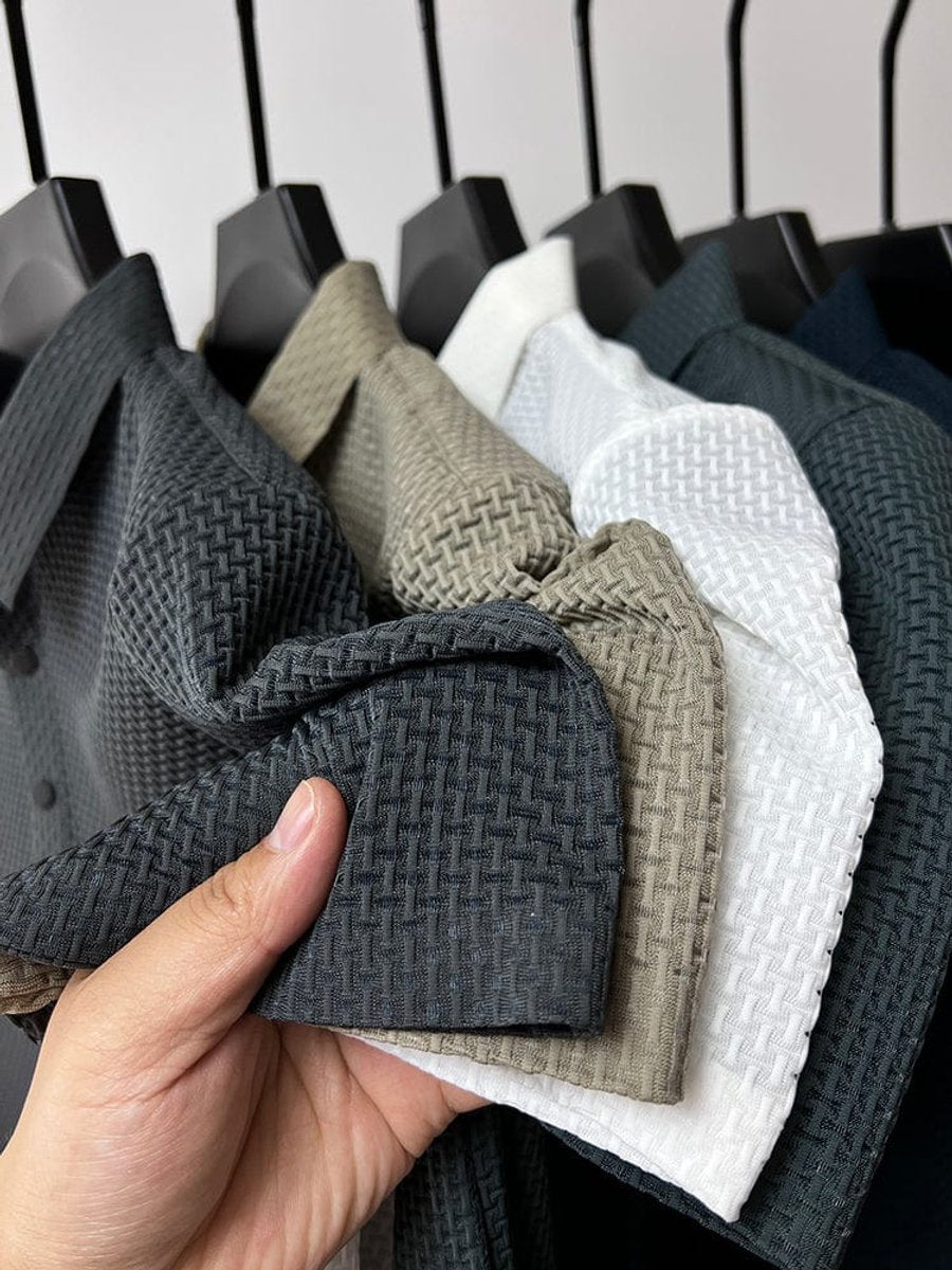 Men's Breathable Mesh Weave Button Front Polo Shirt