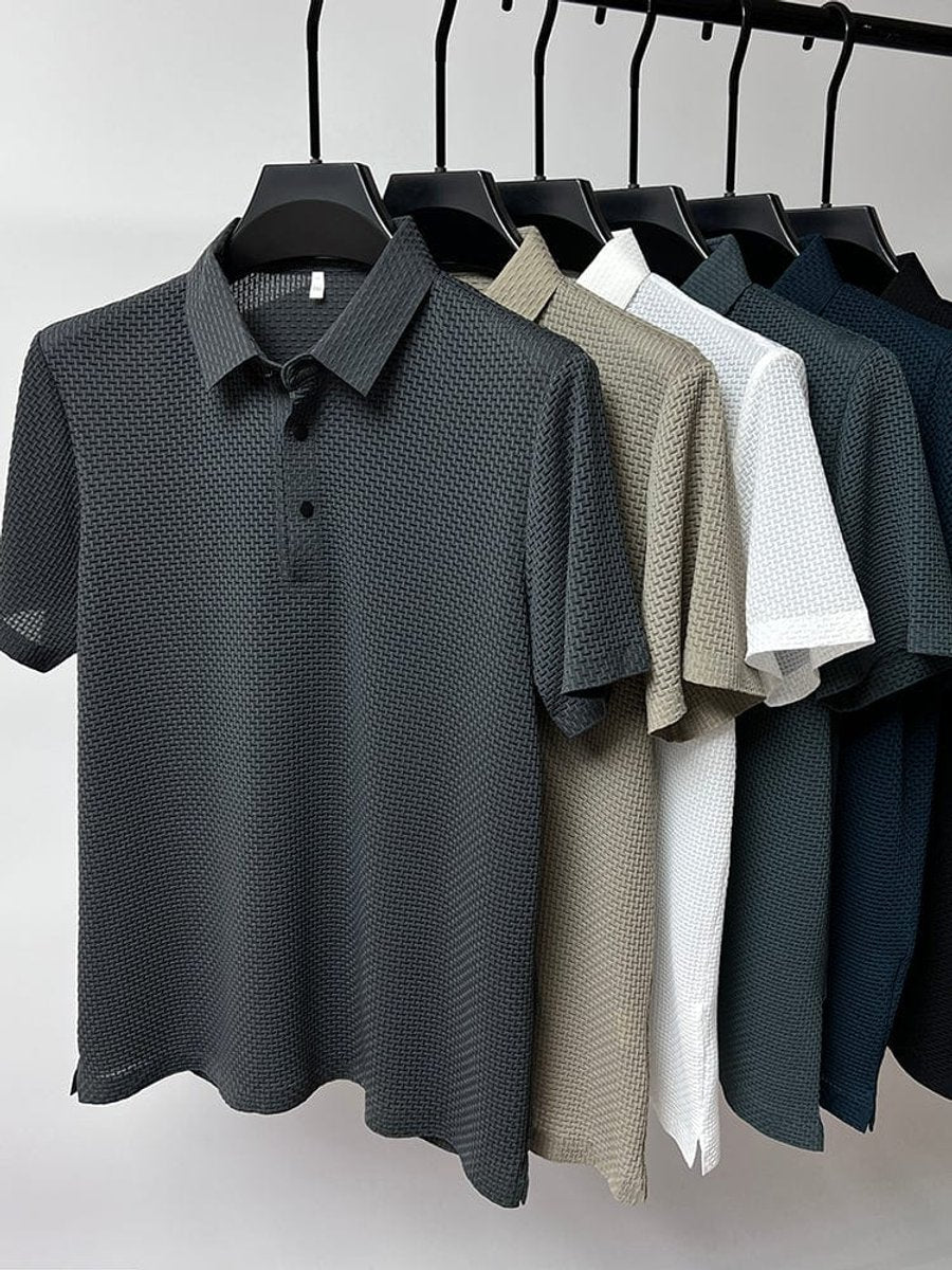 Men's Breathable Mesh Weave Button Front Polo Shirt
