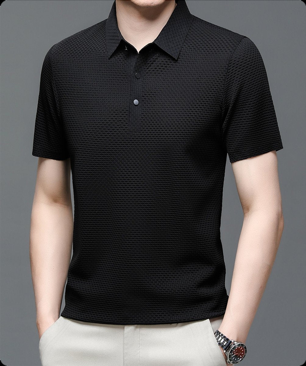 Men's Breathable Mesh Weave Button Front Polo Shirt