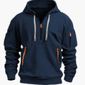 Men's Quarter-Zip Hooded Utility Zip Pocket Pullover Hoodie