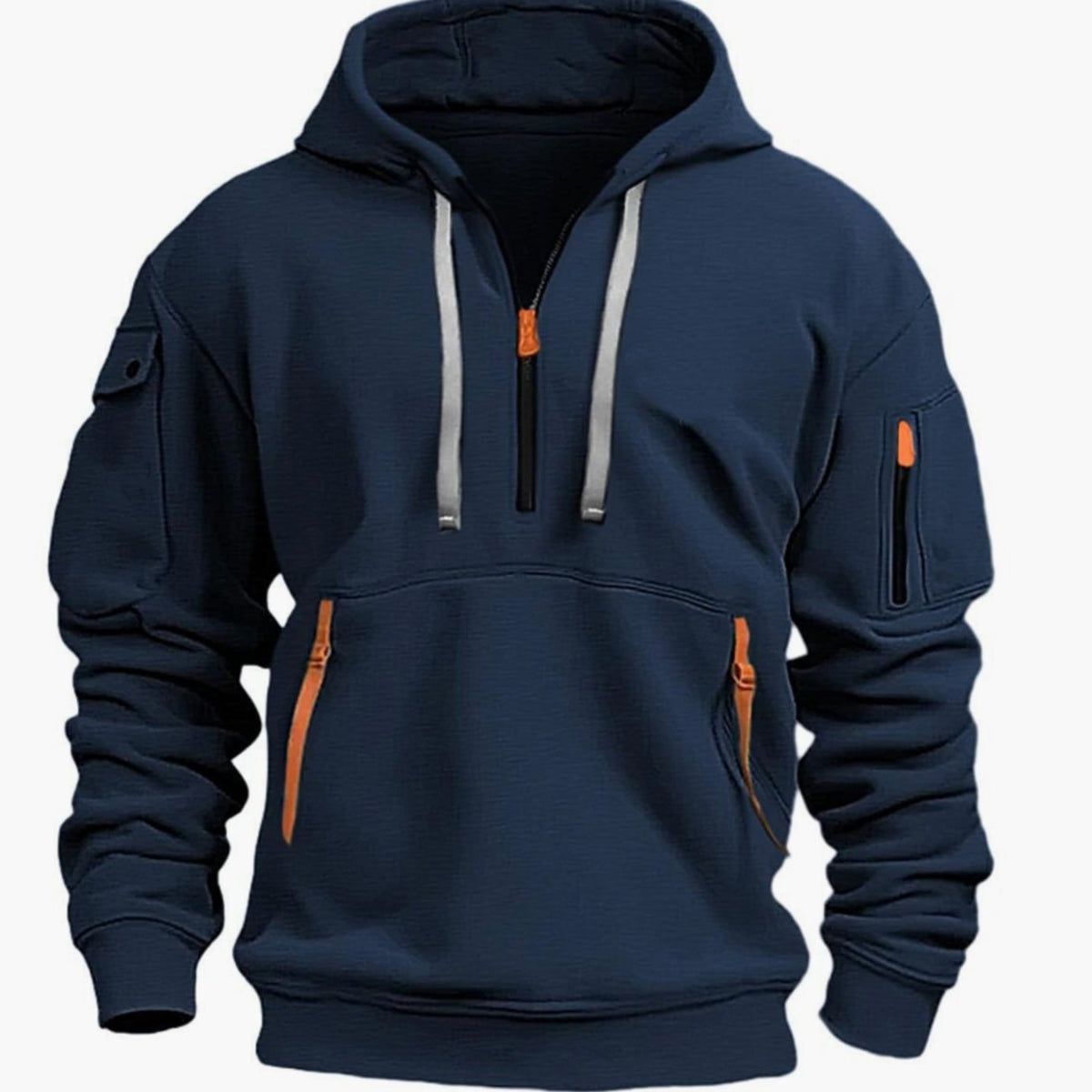 Men's Quarter-Zip Hooded Utility Zip Pocket Pullover Hoodie
