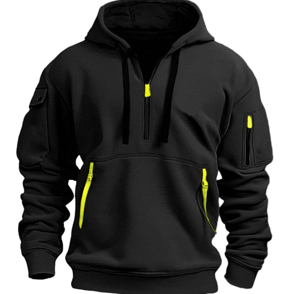 Men's Quarter-Zip Hooded Utility Zip Pocket Pullover Hoodie