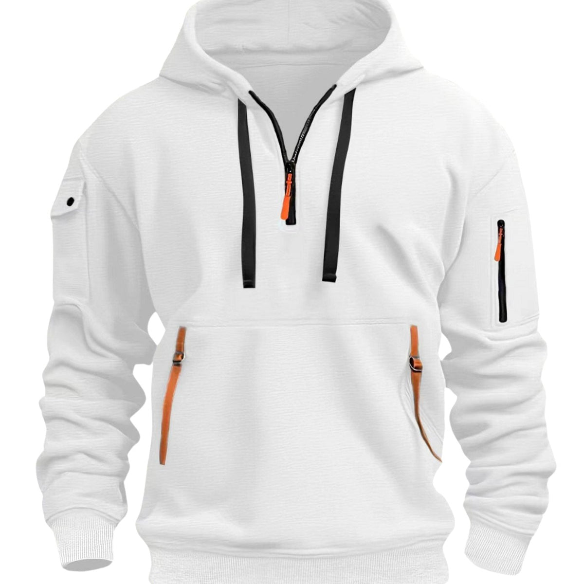 Men's Quarter-Zip Hooded Utility Zip Pocket Pullover Hoodie