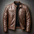 Men's Moto-Style Leather Coat with Vintage Biker Look