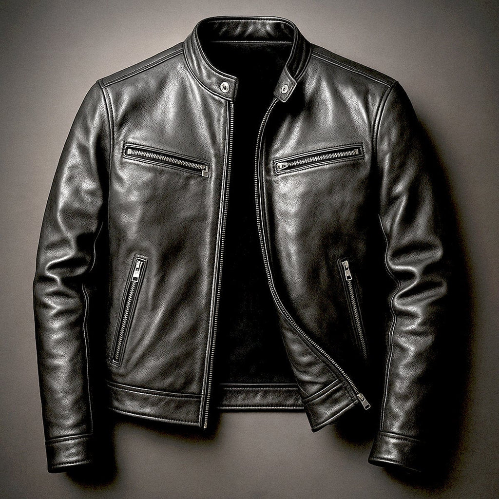Men's Moto-Style Leather Coat with Vintage Biker Look