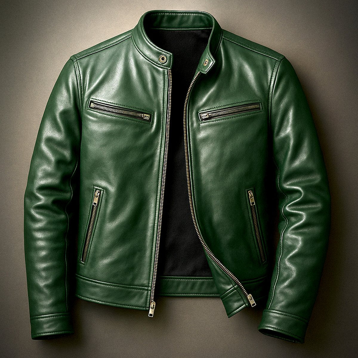 Men's Moto-Style Leather Coat with Vintage Biker Look
