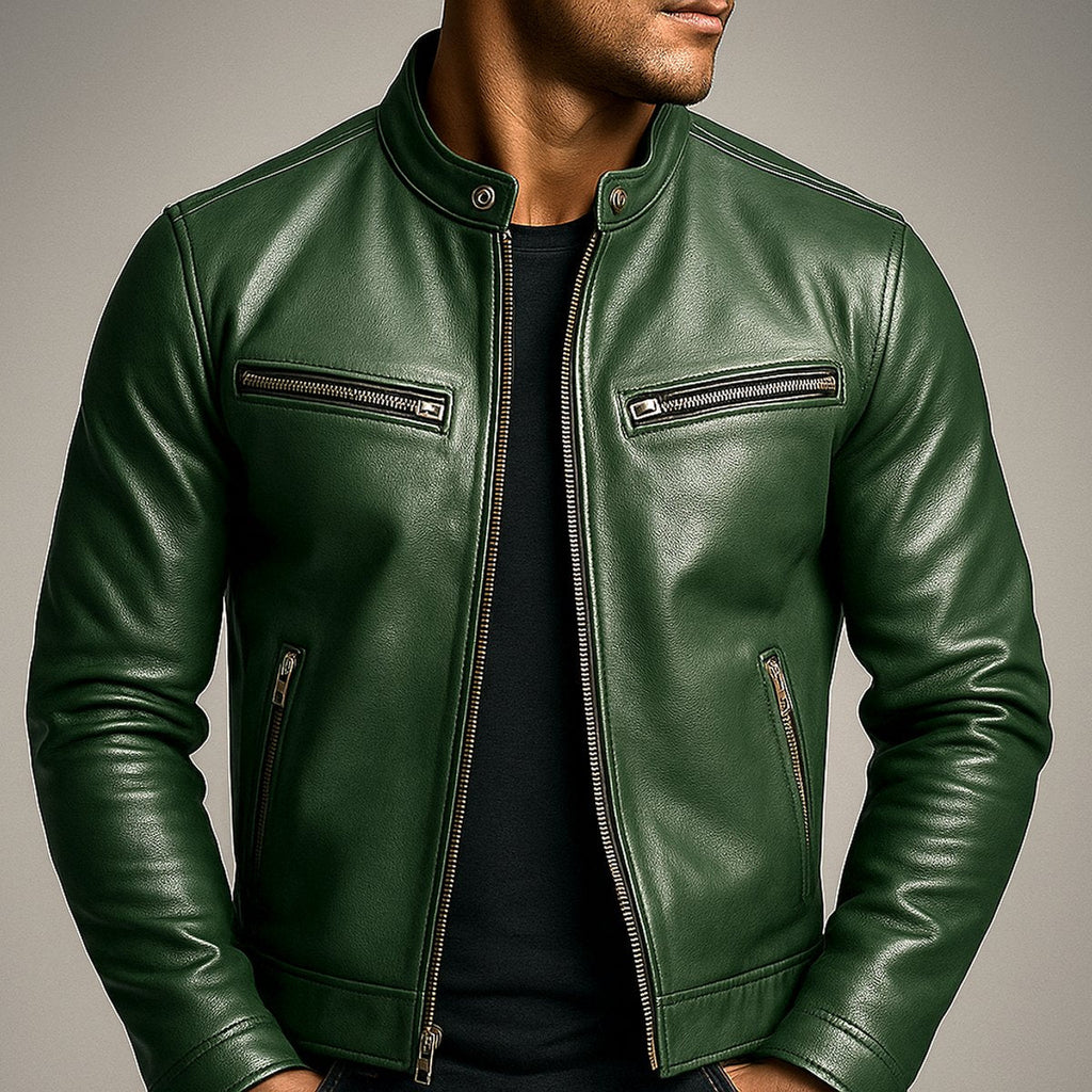 Men's Moto-Style Leather Coat with Vintage Biker Look