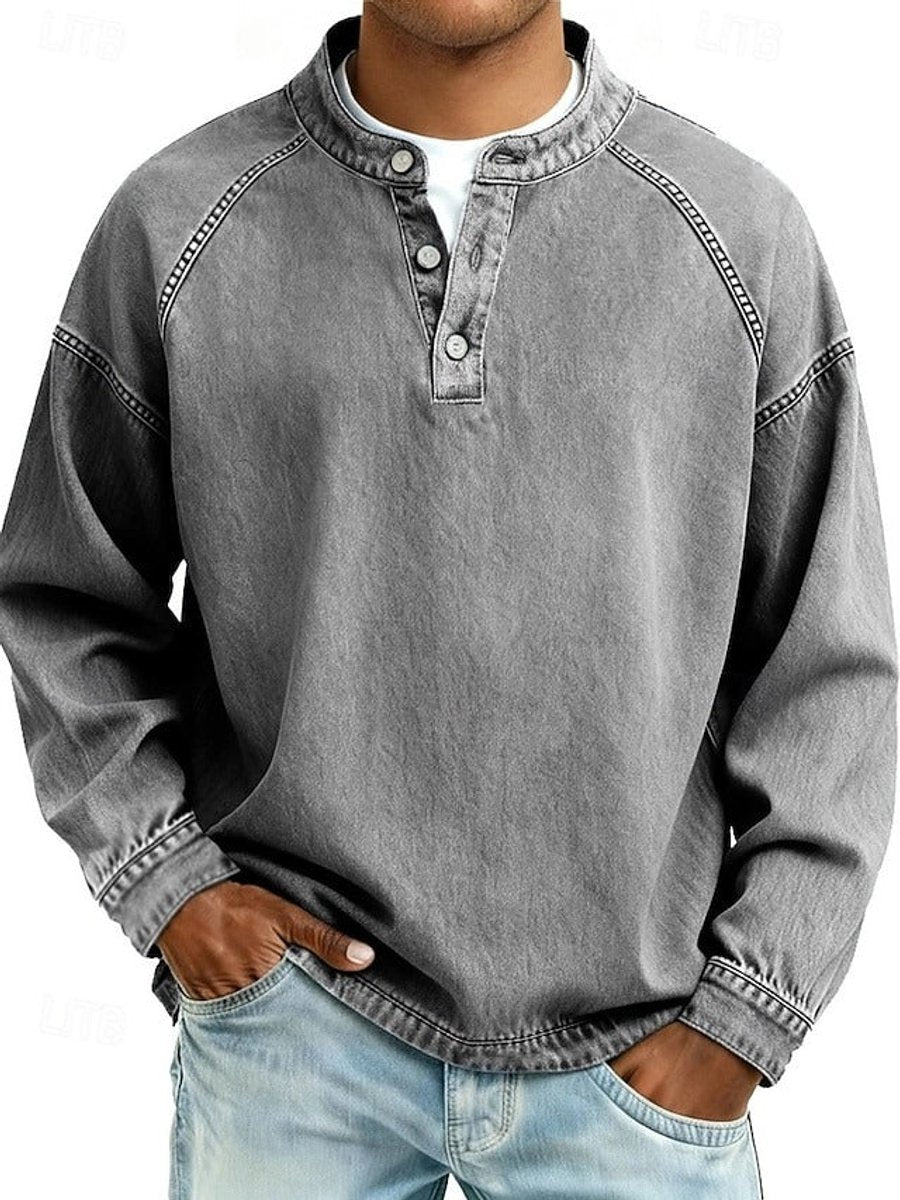 Men's Long Sleeve Vintage Wash Knit Henley Sweater