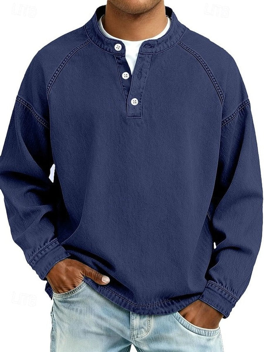 Men's Long Sleeve Vintage Wash Knit Henley Sweater