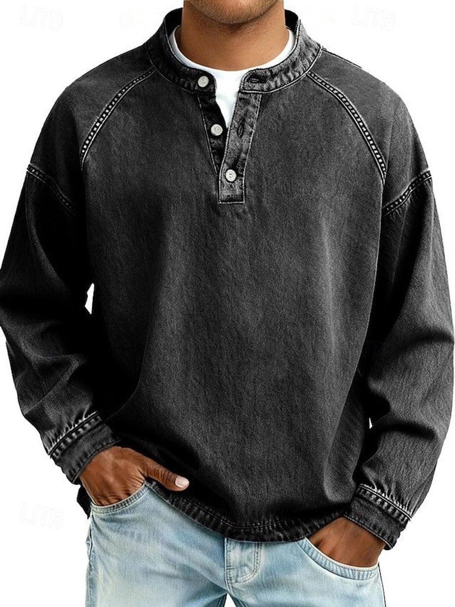 Men's Long Sleeve Vintage Wash Knit Henley Sweater