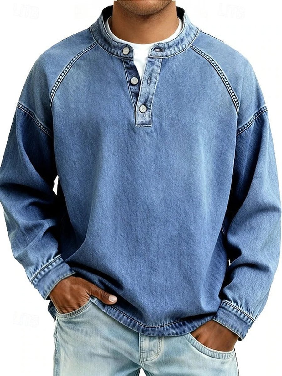 Men's Long Sleeve Vintage Wash Knit Henley Sweater