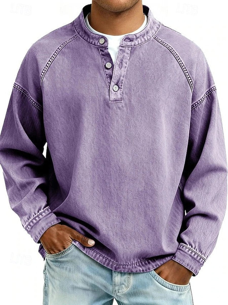 Men's Long Sleeve Vintage Wash Knit Henley Sweater