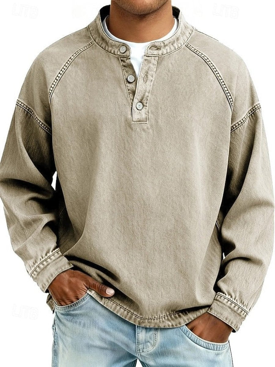 Men's Long Sleeve Vintage Wash Knit Henley Sweater