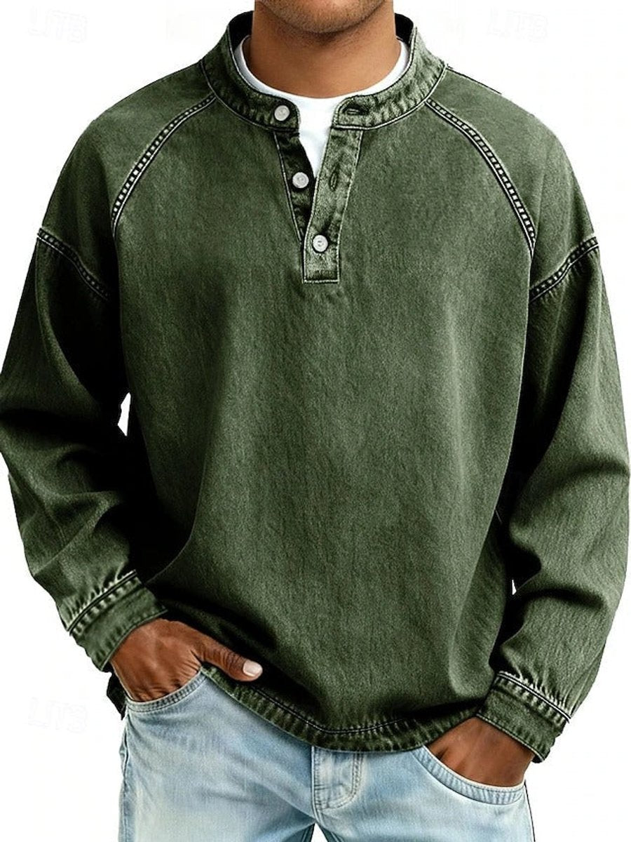 Men's Long Sleeve Vintage Wash Knit Henley Sweater