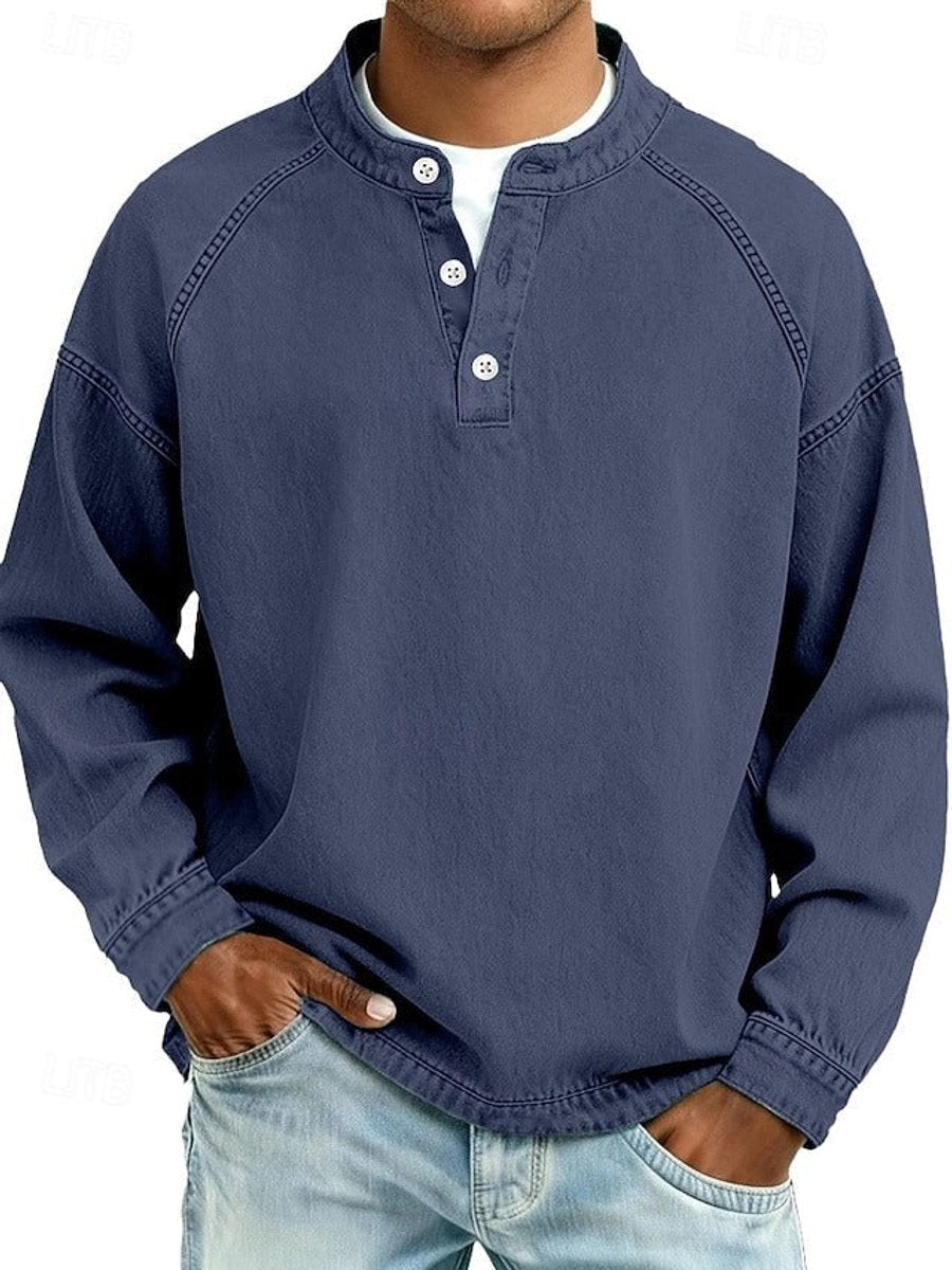 Men's Long Sleeve Vintage Wash Knit Henley Sweater