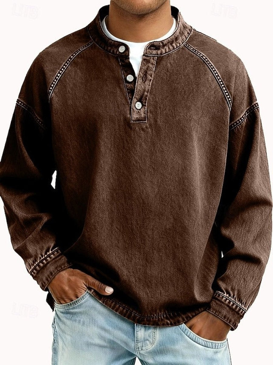 Men's Long Sleeve Vintage Wash Knit Henley Sweater