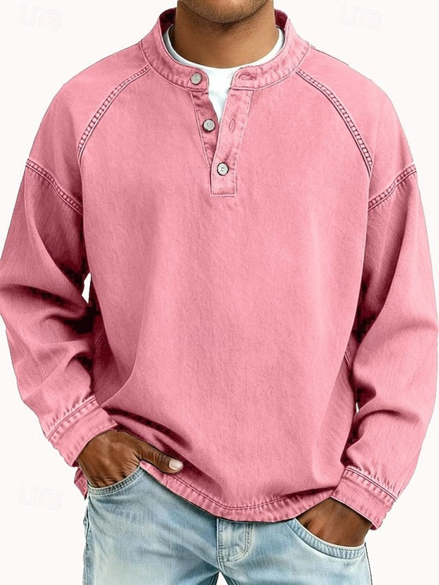 Men's Long Sleeve Vintage Wash Knit Henley Sweater