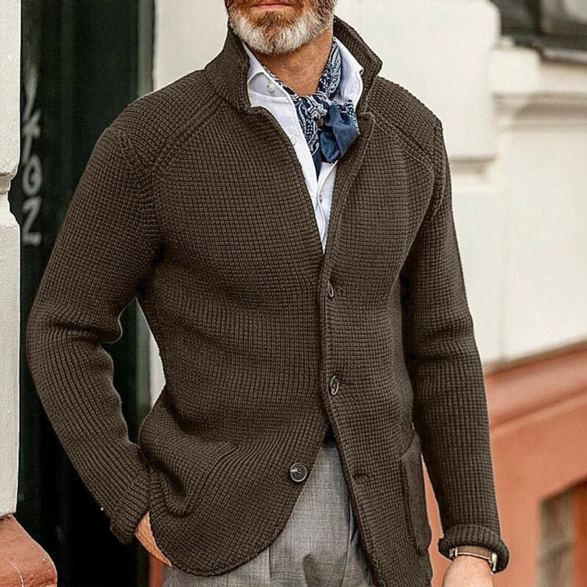 Men's Front-Button Waffle Knit Smart Casual Sweater Cardigan