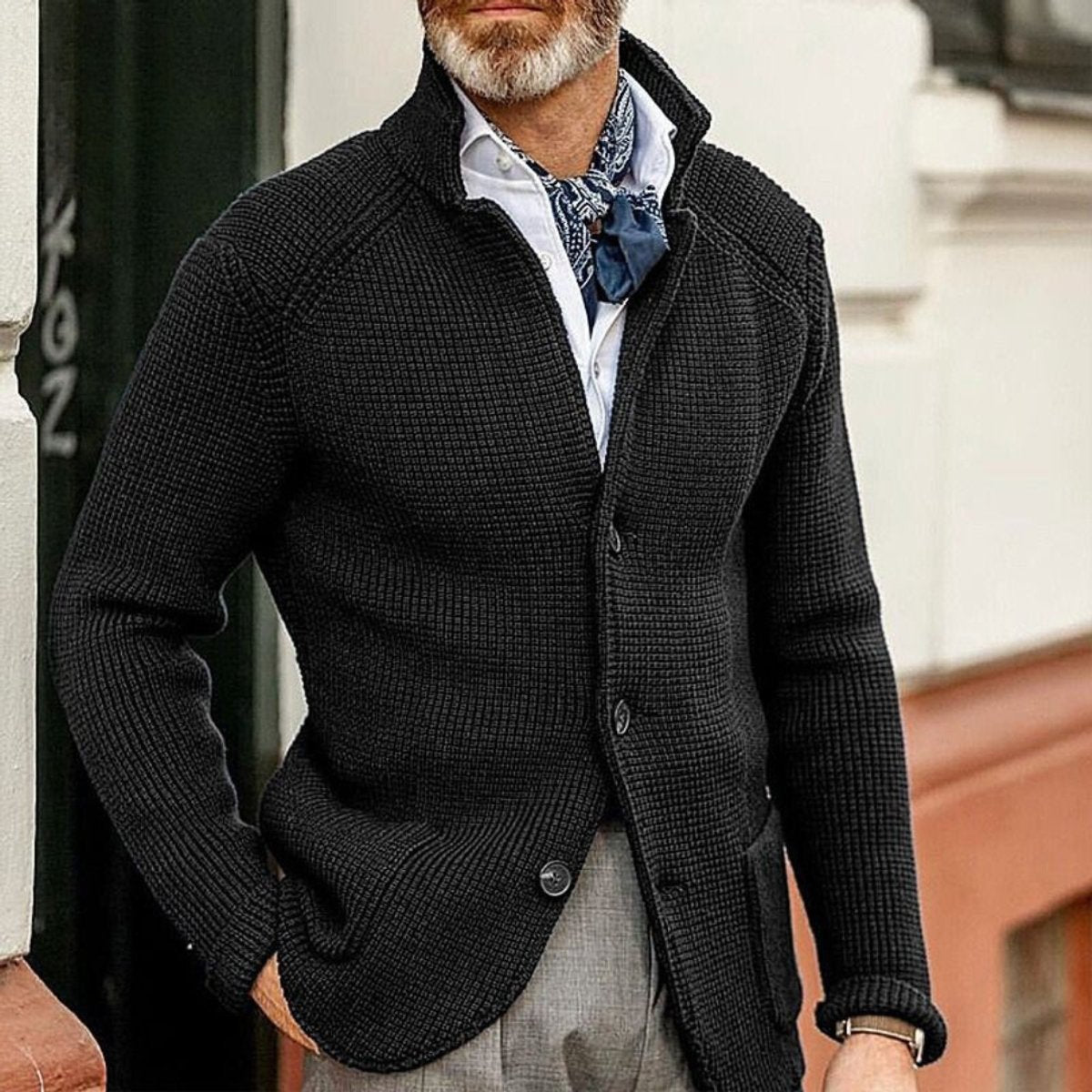 Men's Front-Button Waffle Knit Smart Casual Sweater Cardigan