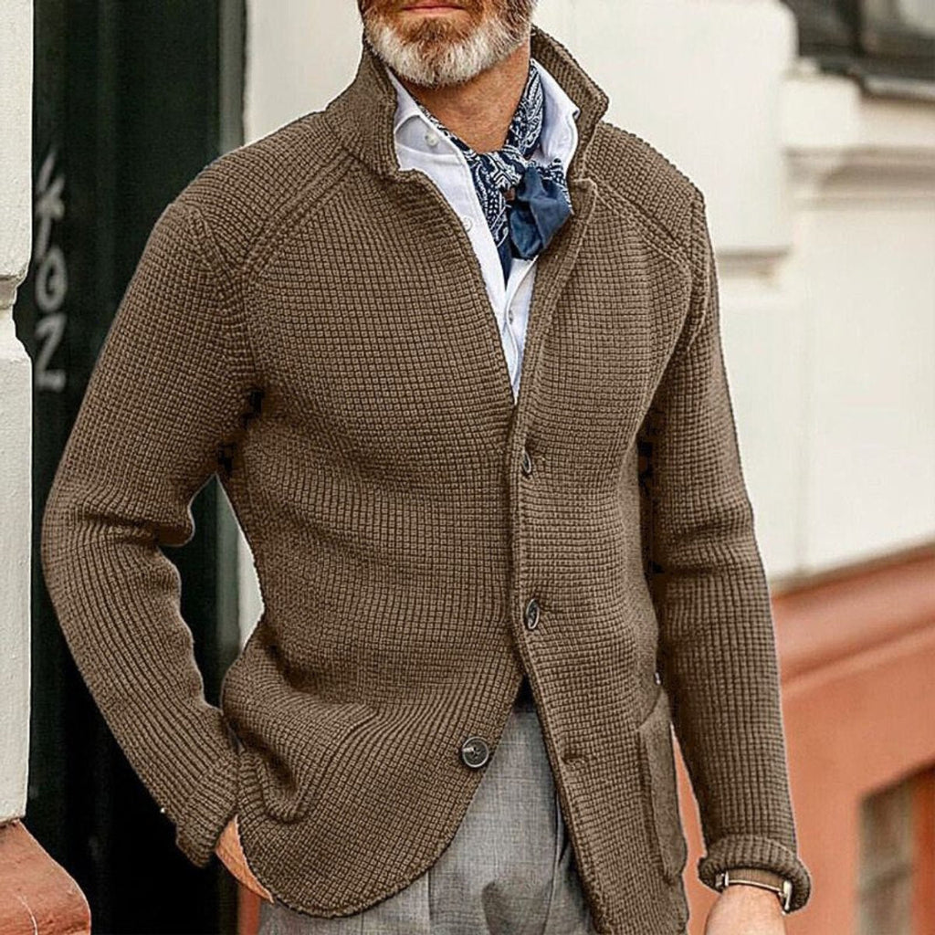 Men's Front-Button Waffle Knit Smart Casual Sweater Cardigan