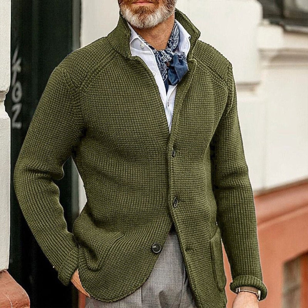 Men's Front-Button Waffle Knit Smart Casual Sweater Cardigan