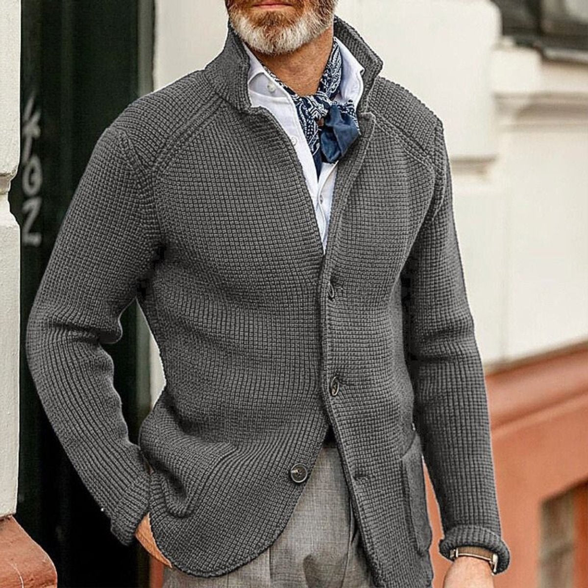 Men's Front-Button Waffle Knit Smart Casual Sweater Cardigan