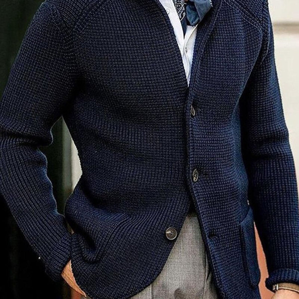 Men's Front-Button Waffle Knit Smart Casual Sweater Cardigan