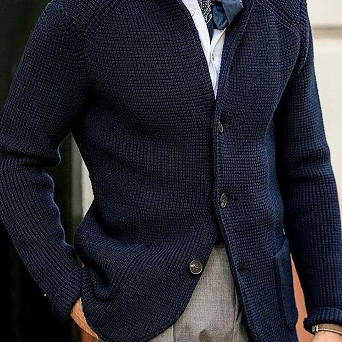 Men's Front-Button Waffle Knit Smart Casual Sweater Cardigan
