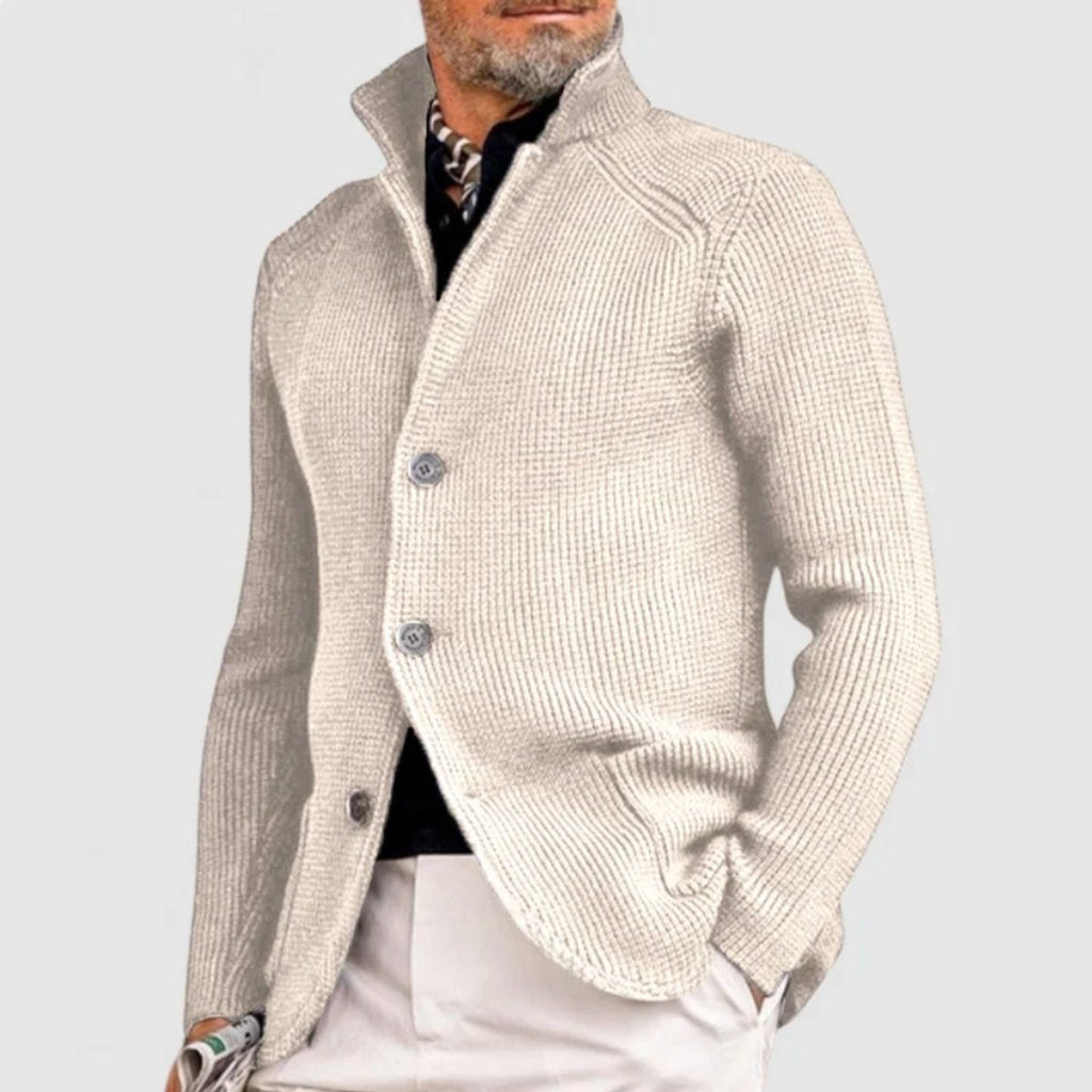 Men's Front-Button Waffle Knit Smart Casual Sweater Cardigan