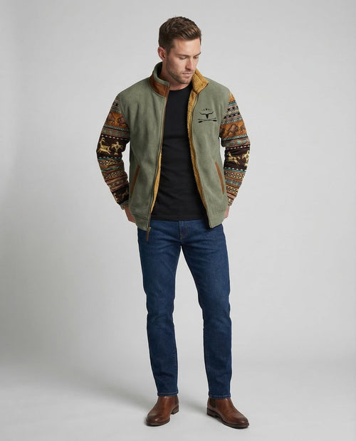 Men's Fleece Bomber Coat with Sherpa Lined Collar